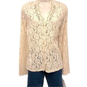 Vintage 90s NWT Emma James Ivory Lace Beaded Cardigan Golden Age Timeless Staple